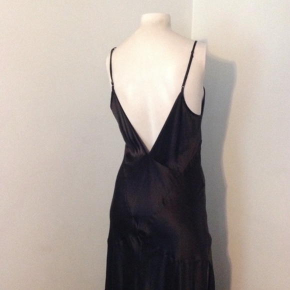 Vintage 90’s Y2K 100% Silk Dress Satin Slip Dress Silk Slip Dress Black Noir - Picture 5 of 13